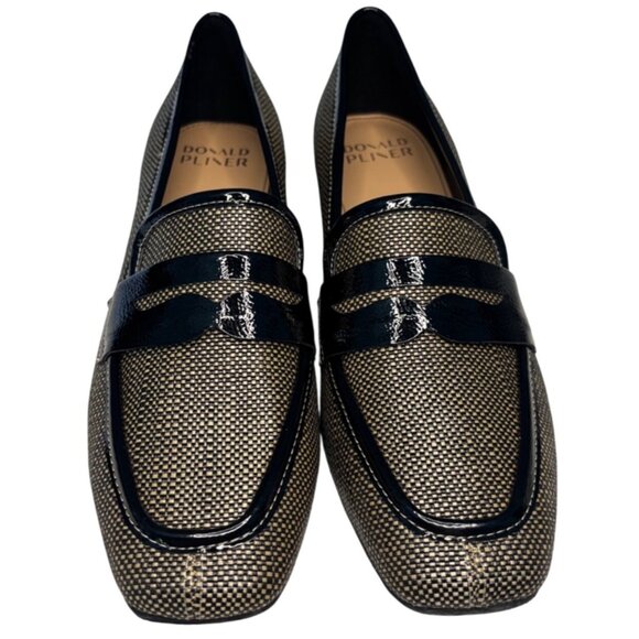 Donald J. Pliner Tristina Raffia Loafers – Black & Beige Penny Slip-On Shoes 8.5 - Picture 2 of 8